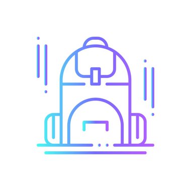 Mavi duoton stili sırt çantası eğitim ikonu. seyahat, çanta, okul, turizm, okul çantası, öğrenci, bavul. Vektör illüstrasyonu