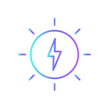 Mavi duoton tarzı Güneş Enerjisi Ekolojisi ikonu. Yenilenebilir enerji, elektrik, güneş, çevre, elektrik, geri dönüşüm. Vektör illüstrasyonu