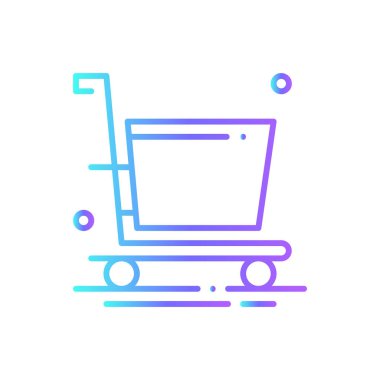 Mavi duoton stili alışveriş ikonuna bakın. Perakende, el arabası, ticaret, alım-satım, pazar, teslimat, ödeme. Vektör illüstrasyonu