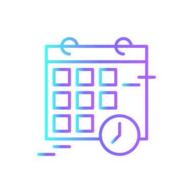 Mavi duoton tarzında bir simgeyle tanışma. Saat, takvim, tarih, olay, hatırlatma, plan, randevu. Vektör illüstrasyonu