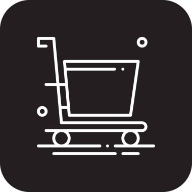 Siyah doldurulmuş çizgi stili olan alışveriş simgesine bakın. Perakende, el arabası, ticaret, alım-satım, pazar, teslimat, ödeme. Vektör illüstrasyonu