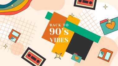 vektör el düz nostaljik 90 'ın afişlerini çizdi