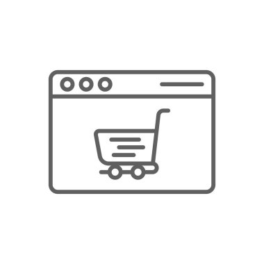 Alışveriş sitesi alış veriş ikonu, siyah taslak tarzı. Web sitesi, market, internet, ticaret, market, market, perakende. Vektör illüstrasyonu