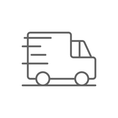 Siyah taslak tarzında bir dağıtım ikonu. Express, servis, hızlı, kurye, sevkiyat, hız, ulaşım. Vektör illüstrasyonu