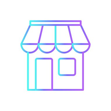 Mavi duoton tarzı alışveriş ikonu. Mağaza, market, bina, perakende, süpermarket, butik, merkez. Vektör illüstrasyonu