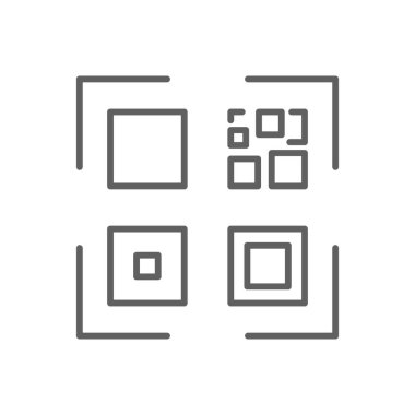 Siyah taslak biçimli QR kod alışveriş simgesi. Telefon, tarama, cep telefonu, akıllı telefon, bilgi, kimlik, veri. Vektör illüstrasyonu