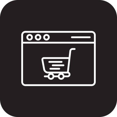 Alışveriş sitesi alışveriş simgesi siyah doldurulmuş çizgi tarzı. Web sitesi, market, internet, ticaret, market, market, perakende. Vektör illüstrasyonu