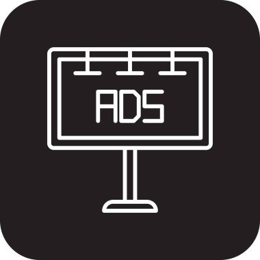 Reklam simgesi, siyah doldurulmuş çizgi tarzında. medya, pazarlama, strateji, promosyon, kampanya, duyuru, hedef. Vektör illüstrasyonu