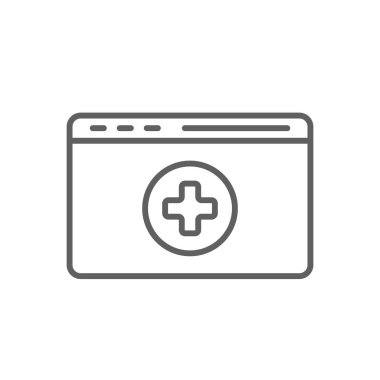 Siyah ana hatlı Tıbbi Web Dijital Sağlık ikonu. İnternet, medya, sağlık, eğitim, cep telefonu, modern uygulama. Vektör illüstrasyonu