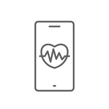 Smartphone Health Tracking Digital Healthcare ikonu siyah hatlı. Akıllı telefon, cihaz, uygulama, akıllı, takip cihazı, uygulama. Vektör illüstrasyonu