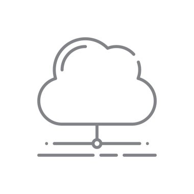 Siyah ana hatlı Bulut Ağı Bilgi Teknolojisi simgesi. İnternet, veri, bağlantı, ağ, veritabanı, bilgi, sunucu. Vektör illüstrasyonu