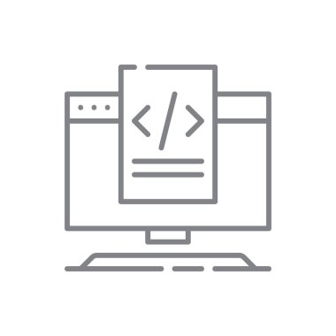 Siyah ana hatlı kodlama teknolojisi simgesi. dijital, veri, telefon, qr, kimlik, barkod, uygulama. Vektör illüstrasyonu