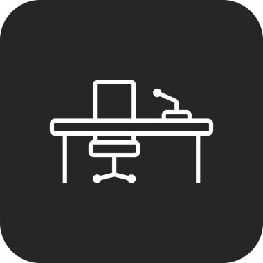 Siyah doldurulmuş satır biçimli Masa Buluşma simgesi. Ofis, iş, iş, masa, sandalye, oturma, oda. Vektör illüstrasyonu