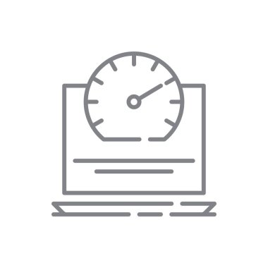 Laptop Performans Bilgi Teknolojisi simgesi. Siyah ana hatlı. konsept, teknoloji, ekipman, bilgisayar, grafik, zar, dijital. Vektör illüstrasyonu