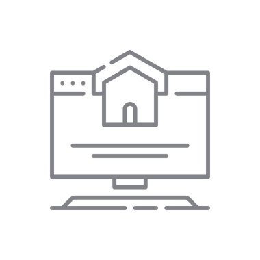 Siyah taslak biçimli ana sayfa bilgi teknolojisi simgesi. ev, ev, set, konut, mülk, kulübe, site, arayüz. Vektör illüstrasyonu