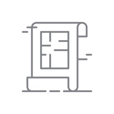 Mimari Kriz Yönetimi simgesi, siyah ana hatlı. İnşaat, bina, plan, mimar, proje, mühendis, yapı. Vektör illüstrasyonu