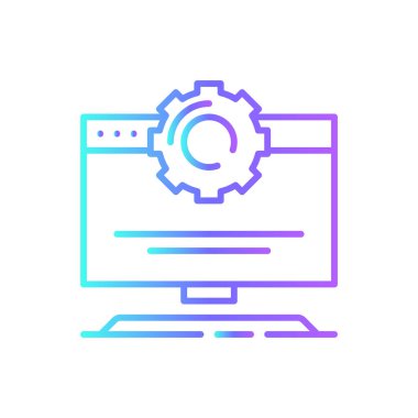 Bilgisayar Ayarlama Teknoloji simgesi mavi duoton tarzında. dişli, ayar, endüstri, motor, alet, makine, mekanik. Vektör illüstrasyonu