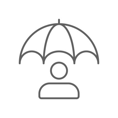 Sigorta Kriz Yönetimi simgesi, siyah ana hatlı. Koruma, bakım, güvenlik, aile, hizmet, güvenlik, koruma. Vektör illüstrasyonu