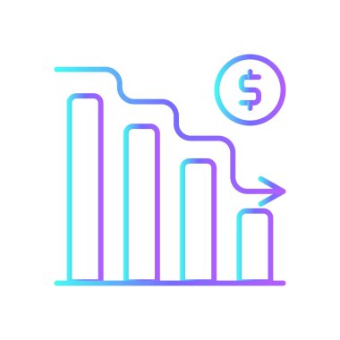 Mavi duoton stili Kriz Yönetim simgesi. Azalma, finans, ok, düşüş, yatırım, düşüş. Vektör illüstrasyonu