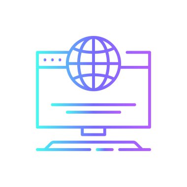 Mavi duoton stili web sayfası bilgi teknolojisi simgesi. İnternet, web sitesi, bilgisayar, seo, arayüz, optimizasyon, sosyal. Vektör illüstrasyonu