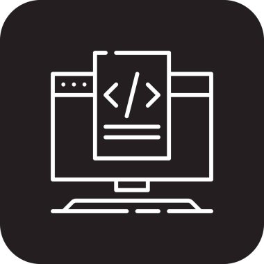 Kodlama Bilgi teknolojisi simgesi, siyah doldurulmuş satır biçiminde. dijital, veri, telefon, qr, kimlik, barkod, uygulama. Vektör illüstrasyonu