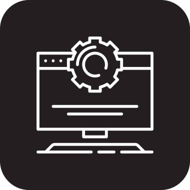 Bilgisayar Ayarları Bilgi Teknolojisi simgesi siyah doldurulmuş satır biçiminde. dişli, ayar, endüstri, motor, alet, makine, mekanik. Vektör illüstrasyonu