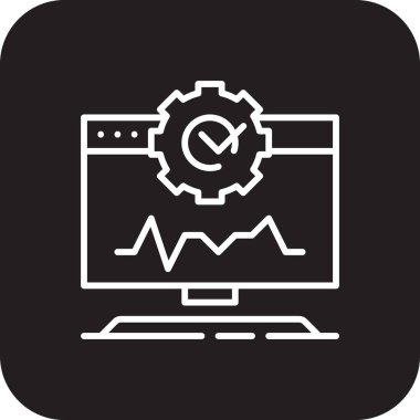 Siyah çizgili Windows Diagnostik Bilgi Teknolojisi simgesi. Pencere, monitör, internet, yazılım, ağ, tanı, ekran. Vektör illüstrasyonu