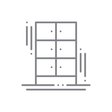 Loker Eğitim simgesi ve siyah taslak tarzı. Kapı, güvenlik, element, koruma, anahtar, koruma, ahşap. Vektör illüstrasyonu