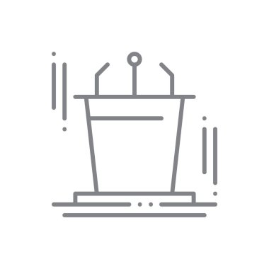 Siyahi taslak tarzında bir konuşmacı eğitim ikonu. Konuşma, hoparlör, megafon, ses, ses, ses, ekipman. Vektör illüstrasyonu