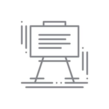 Siyahi taslak tarzıyla sunum eğitimi ikonu. İnsanlar, seminer, kişi, konferans, takım çalışması, toplantı, eğitim. Vektör illüstrasyonu