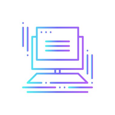 Mavi duoton stili Bilgisayar Eğitimi simgesi. İnternet, bilgisayar, ekran, laptop, monitör, ekran, elektronik. Vektör illüstrasyonu