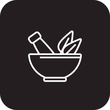 Siyah çizgili Pestle Havan Dijital Sağlık ikonu. Tıbbi, ilaç, eczane, bitkisel, sağlık, doğal, kase. Vektör illüstrasyonu