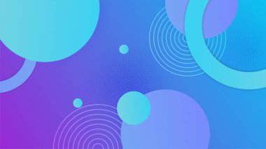 Modern mavi ve mor eğimli arka plan, dairesel geometrik yaratıcı ve asgari eğim kavramlarıyla. Vektör soyut grafik tasarım sancak deseni sunum arkaplan şablonu.
