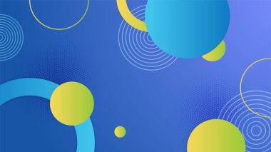 Mavi ve sarı soyut, daire şeklinde minimum arkaplan. Moda eğilimli çember desen arkaplan dokusu. En düşük renk eğimli pankart şablonu. Poster, sertifika, sunum, iniş sayfası