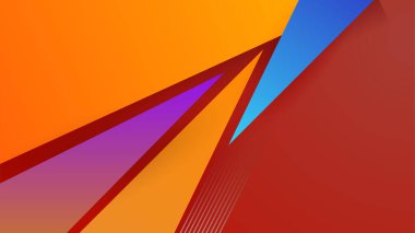 Renkli turuncu, mavi, sarı ve kırmızı geometrik şekilli soyut bir arkaplan. Moda geometrik arka plan. Poster, sertifika, sunum, iniş sayfası için en düşük renk gradyanı arkaplanı
