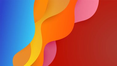 Renkli turuncu, mavi, sarı ve kırmızı geometrik şekilli soyut bir arkaplan. Moda geometrik arka plan. Poster, sertifika, sunum, iniş sayfası için en düşük renk gradyanı arkaplanı