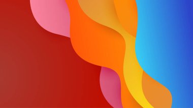 Renkli turuncu, mavi, sarı ve kırmızı geometrik şekilli soyut bir arkaplan. Moda geometrik arka plan. Poster, sertifika, sunum, iniş sayfası için en düşük renk gradyanı arkaplanı
