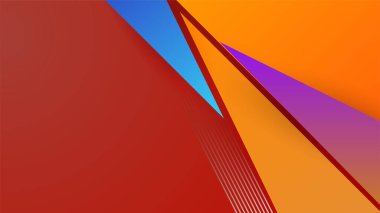 Renkli turuncu, mavi, sarı ve kırmızı geometrik şekilli soyut bir arkaplan. Moda geometrik arka plan. Poster, sertifika, sunum, iniş sayfası için en düşük renk gradyanı arkaplanı
