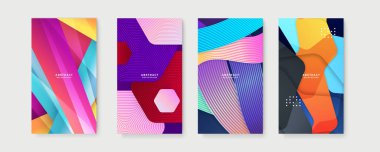 Sosyal medya şablonu için renkli bir geçmiş. Metin için kopya alanı olan asgari moda tarzında soyut yaratıcı arka planların vektör kümesi - sosyal medya hikayeleri için tasarım şablonları