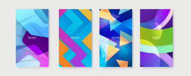 Sosyal medya şablonu için renkli bir geçmiş. Metin için kopya alanı olan asgari moda tarzında soyut yaratıcı arka planların vektör kümesi - sosyal medya hikayeleri için tasarım şablonları