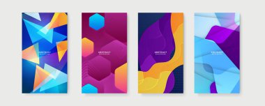 Sosyal medya şablonu için renkli bir geçmiş. Metin için kopya alanı olan asgari moda tarzında soyut yaratıcı arka planların vektör kümesi - sosyal medya hikayeleri için tasarım şablonları