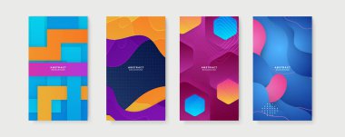 Sosyal medya şablonu için renkli bir geçmiş. Metin için kopya alanı olan asgari moda tarzında soyut yaratıcı arka planların vektör kümesi - sosyal medya hikayeleri için tasarım şablonları
