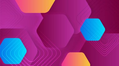 Soyut dinamik pembe mavi sarı ve turuncu gradyan ve renkli altıgen.