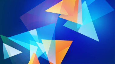 Soyut dinamik mavi, sarı ve turuncu arkaplan üçgenli. Vektör soyut grafik sunum tasarım sancak şablonu arka plan şablonu.