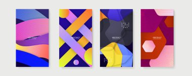 Renkli soyut arka plan. Metin için kopya alanı olan asgari moda tarzında soyut yaratıcı arka planların vektör kümesi - sosyal medya hikayeleri için tasarım şablonları