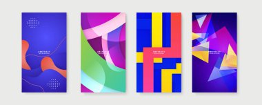 Renkli soyut arka plan. Metin için kopya alanı olan asgari moda tarzında soyut yaratıcı arka planların vektör kümesi - sosyal medya hikayeleri için tasarım şablonları