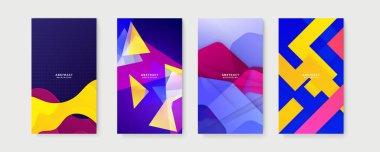Renkli soyut arka plan. Metin için kopya alanı olan asgari moda tarzında soyut yaratıcı arka planların vektör kümesi - sosyal medya hikayeleri için tasarım şablonları