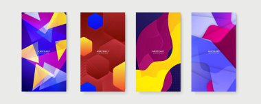 Renkli soyut arka plan. Metin için kopya alanı olan asgari moda tarzında soyut yaratıcı arka planların vektör kümesi - sosyal medya hikayeleri için tasarım şablonları