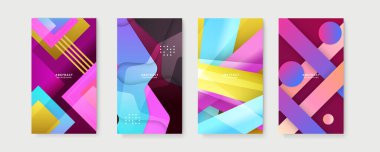 Renkli soyut arka plan. Metin için kopya alanı olan asgari moda tarzında soyut yaratıcı arka planların vektör kümesi - sosyal medya hikayeleri için tasarım şablonları