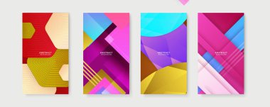 Renkli soyut arka plan. Metin için kopya alanı olan asgari moda tarzında soyut yaratıcı arka planların vektör kümesi - sosyal medya hikayeleri için tasarım şablonları